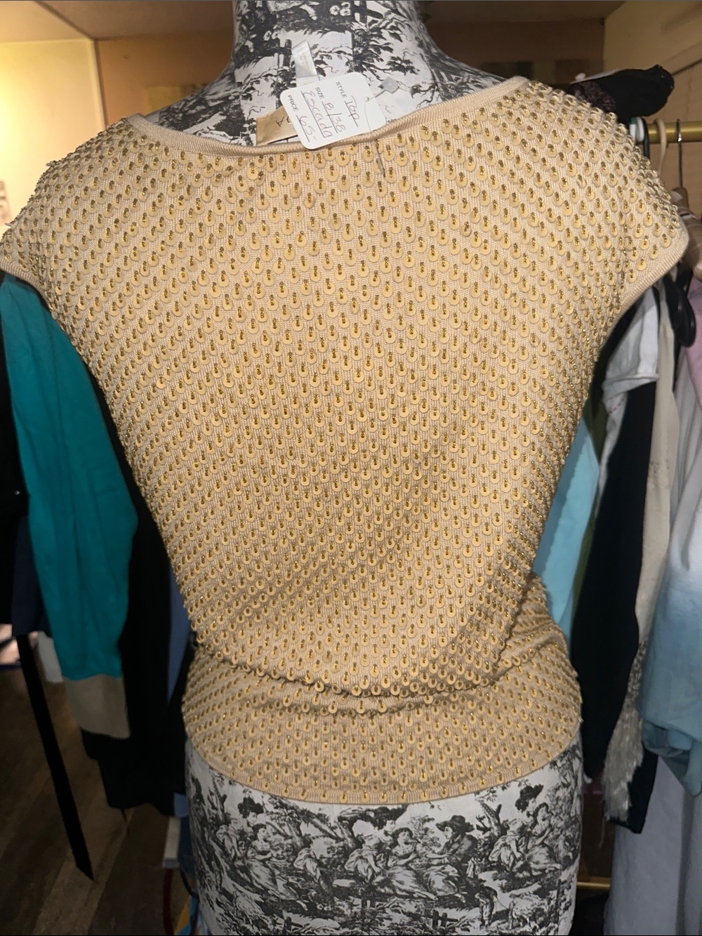 Escada Light Yellow Textured Cap-Sleeve Sweater - Picture 3 of 3